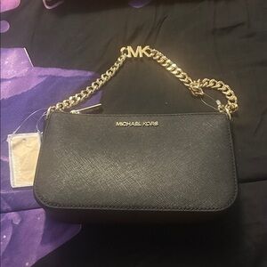 Michael Kors Black Clutch with Gold Chain